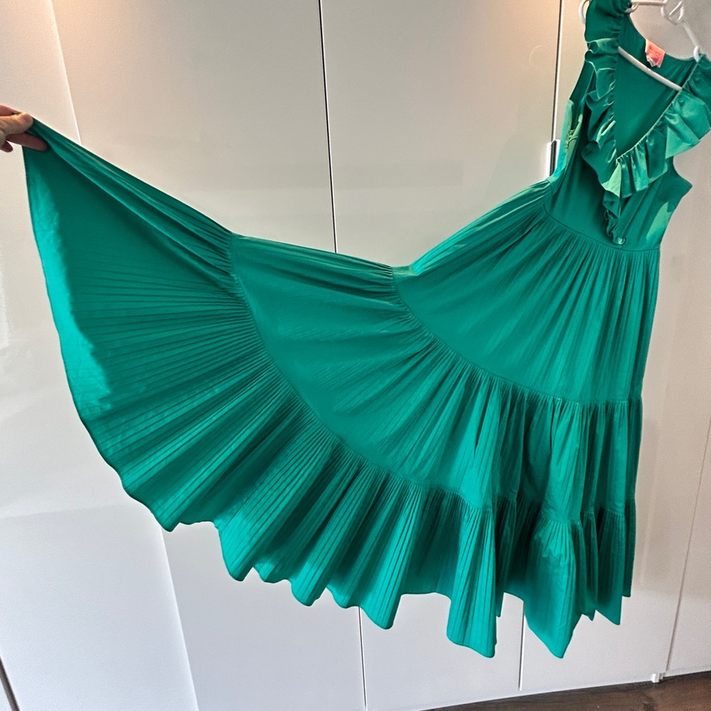 Kate Spade Poplin Ruffled Tiered Teal Maxi Dress - size 10 - Picture 4 of 10